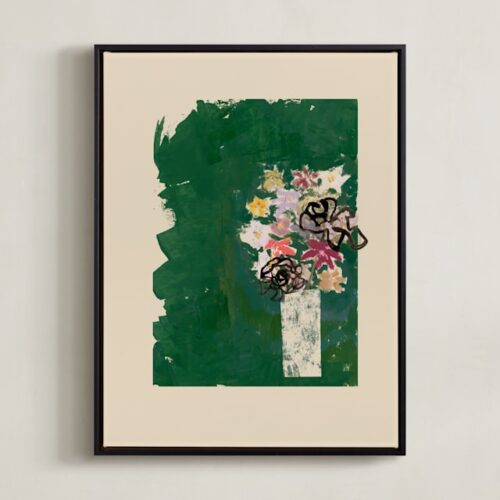 Bouquet against painted green background Art by Bethania Lima