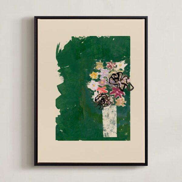Bouquet against painted green background Art by Bethania Lima