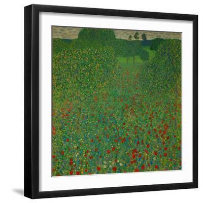 A field of poppies. Oil on canvas. - Black Framed Art Print Wall Art, 16x16