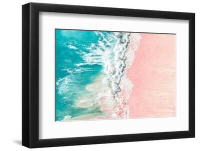 Aerial Summer - Bali Pink Beach - Black Framed Art Print Wall Art, 12x8