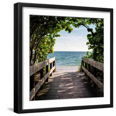 Boardwalk on the Beach - Black Framed Art Print Wall Art, 16x16