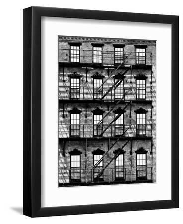 Building Facade in Red Brick, Stairway on Philadelphia Building, Pennsylvania, US - Black Framed Art Print Wall Art, 9x12