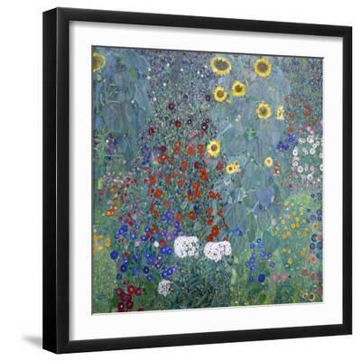 Cottage Garden with Sun Flowers, 1907 (Painting) - Black Framed Art Print Wall Art, 16x16