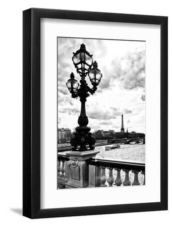 Detail of the Pont Alexander III bridge - with the Eiffel Tower in the background - Seine River - - Black Framed Art Print Wall Art, 8x12