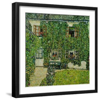 Forsthaus in Weissenbach am Attersee - Forestry house in Weissenbach on Attersee-Lake,1912 - Black Framed Art Print Wall Art, 16x16