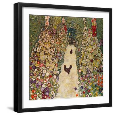 Garden Path with Chickens, 1916, Burned at Schloss Immendorf in 1945 - Black Framed Art Print Wall Art, 16x16