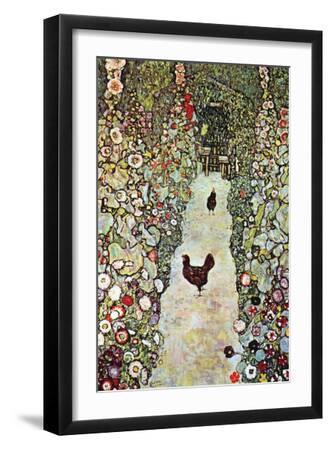 Garden Path with Chickens - Black Framed Art Print Wall Art, 12x18