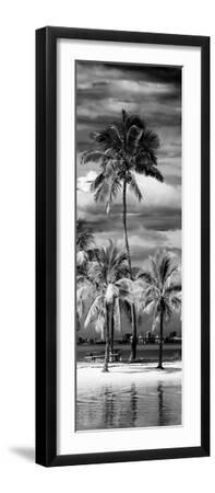 Paradisiacal Beach overlooking Downtown Miami - Florida - Black Framed Art Print Wall Art, 8x24
