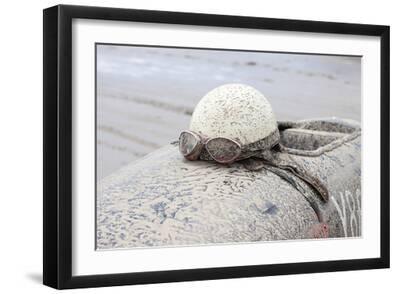 Retro Racing - Hat and Goggles - Black Framed Art Print Wall Art, 18x12