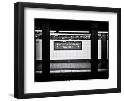Subway Sign, Black and White Photography, Madison Square Garden, Manhattan, New York, United States - Black Framed Art Print Wall Art, 12x9