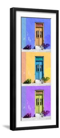 ¡Viva Mexico! Panoramic Collection - Tree Colorful Doors XI - Black Framed Art Print Wall Art, 8x24