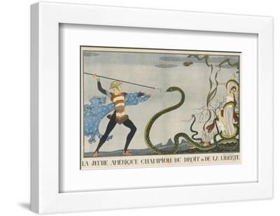 America Comes to the Rescue of Justice and Liberty - White Framed Art Print Wall Art, 12x8
