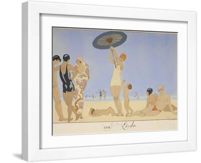 Au lido People on a beach - White Framed Art Print Wall Art, 16x12