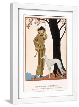 Autumnal Symphony, Afternoon Coat and Dress by Worth, from 'Gazette De Bon Ton' No.9, 1922 - White Framed Art Print Wall Art, 12x18