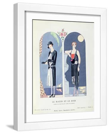 Day and Night, Plate 47 from 'La Gazette Du Bon Ton' Depicting Day and Evening Dresses, 1924-25 - White Framed Art Print Wall Art, 12x16