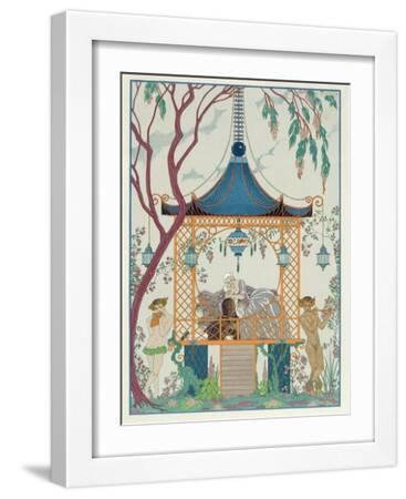 Illustration for 'Fetes Galantes' by Paul Verlaine (1844-96) Published 1928 (Pochoir Print) - White Framed Art Print Wall Art, 12x16