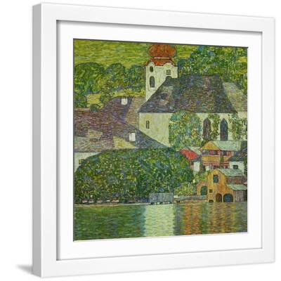 Kirche in Unterach Am Attersee, Church in Unterach on Attersee - White Framed Art Print Wall Art, 16x16