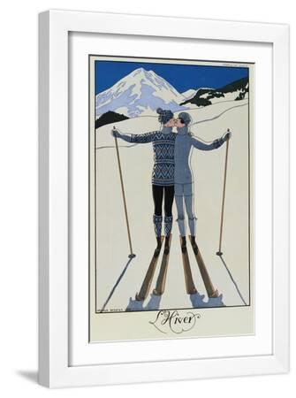 Lovers in the Snow - White Framed Art Print Wall Art, 12x18