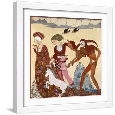 Medieval Scene - White Framed Art Print Wall Art, 16x16