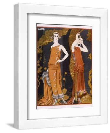 Orientally Inspired Gowns by Worth in Lacquer Reds - White Framed Art Print Wall Art, 9x12
