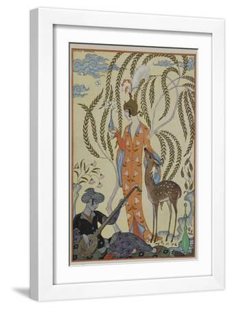Persia A woman with a fawn A musician - White Framed Art Print Wall Art, 12x18