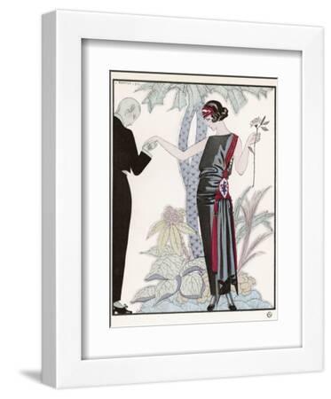 Sleeveless Slash Neck Chinese or Orientally Inspired Black Dress by Worth with Red Tassel Detail - White Framed Art Print Wall Art, 9x12